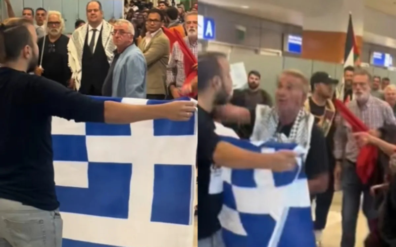Πολίτης έκανε το «λάθος» να εμφανιστεί με την ελληνική σημαία στο αεροδρόμιο «Ελ.Βενιζέλος» μπροστά σε διαδηλωτές υπέρ της Παλαιστίνης: Τον απομάκρυναν με απειλές και σπρωξιές! (Video)