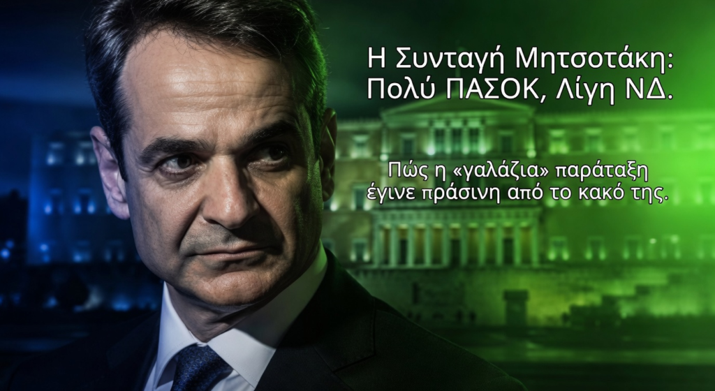 Η συνταγή Μητσοτάκη: Πολύ ΠΑΣΟΚ, Λίγη ΝΔ. Πώς η γαλάζια παράταξη έγινε πράσινη από το κακό της...