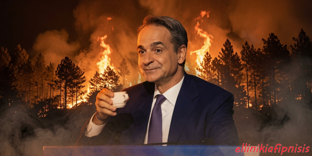 Ενώ η Ελλάδα φλέγεται, ο Κ.Μητσοτάκης κάνει προεκλογικό απολογισμό προσπερνώντας τις καταστροφές από τις πυρκαγιές, για τις οποίες όπως έγραψε «ευθύνεται η φύση και η ένταση των καιρικών φαινομένων που υπερβαίνουν τον σχεδιασμό της κυβέρνησης» - Ξανά ψηφίστε τον...