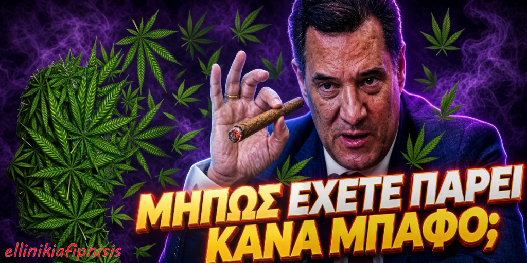 Άνδρας κρατώντας ένα πούρο με φόντο φύλλα κάνναβης και έντονα χρώματα. Κάνναβη: Εκτοξεύεται η χρήση από ανήλικους όσο ο Άδωνις κάνει αστειάκια σε ζωντανή μετάδοση για…«μπάφους»!