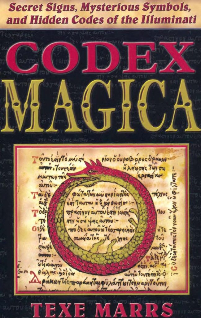 Εξώφυλλο του βιβλίου "Codex Magica" με τίτλο και εικονογράφηση ενός ουροβόρου όφεως σε γραφή περιοχής.